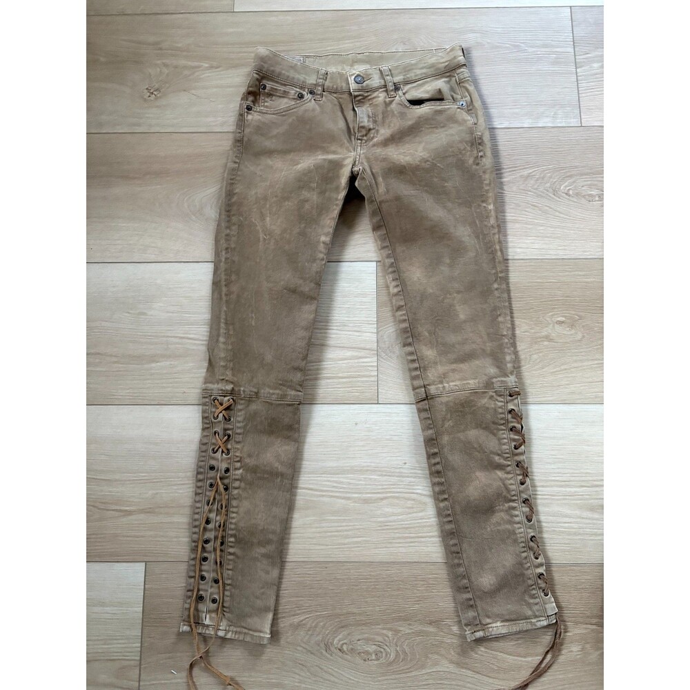 vintage Polo Ralph Lauren Women's Tompkins Skinny Lace Up Brown Jeans Size 25 - Picture 1 of 12
